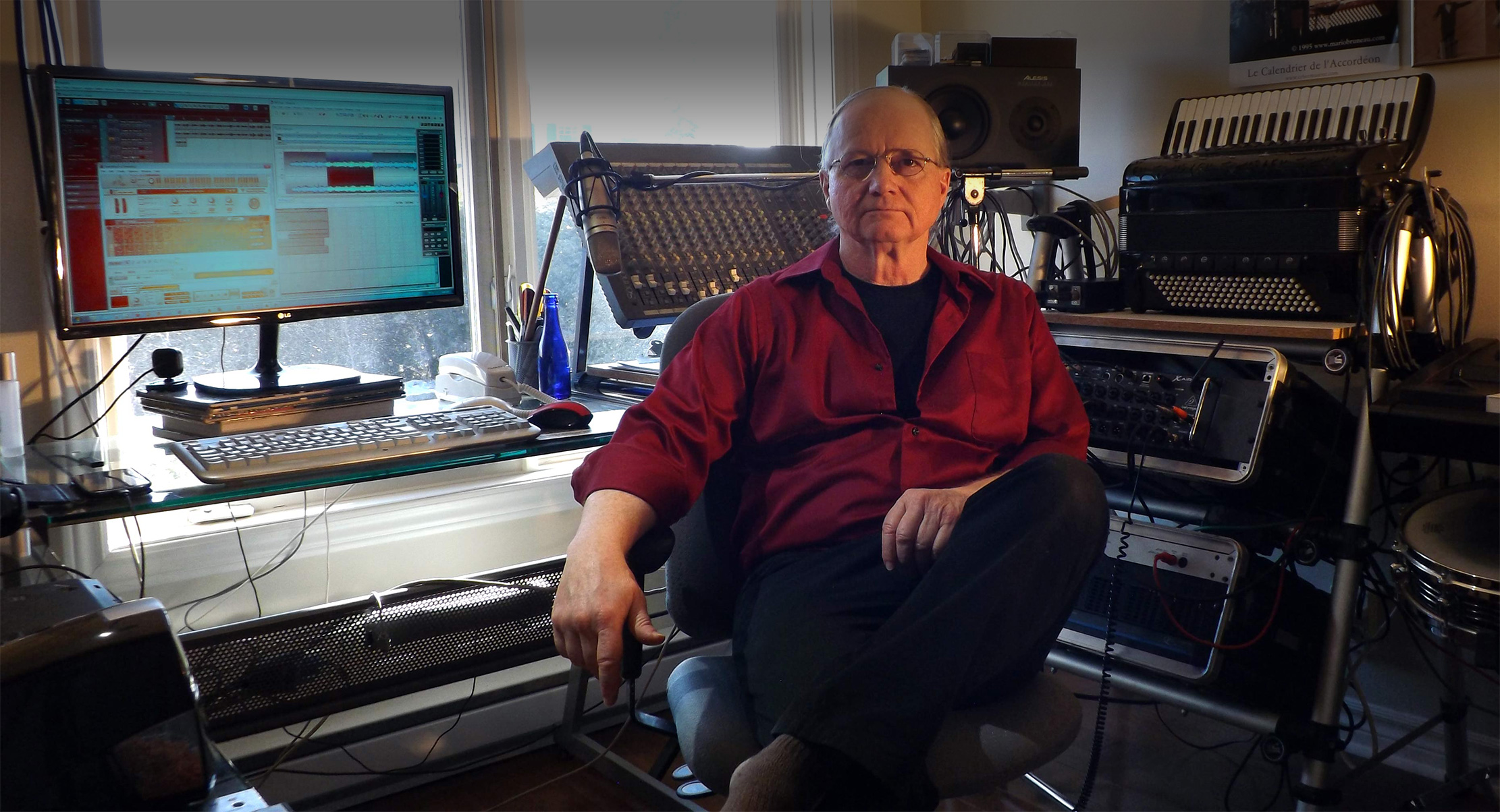Composer Mario Bruneau in his studio